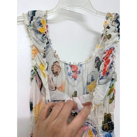 Lisa Says Gah Annie Food Print Maxi Dress Tapas Ivory Lemon Olive Fruit S - Picture 10 of 13